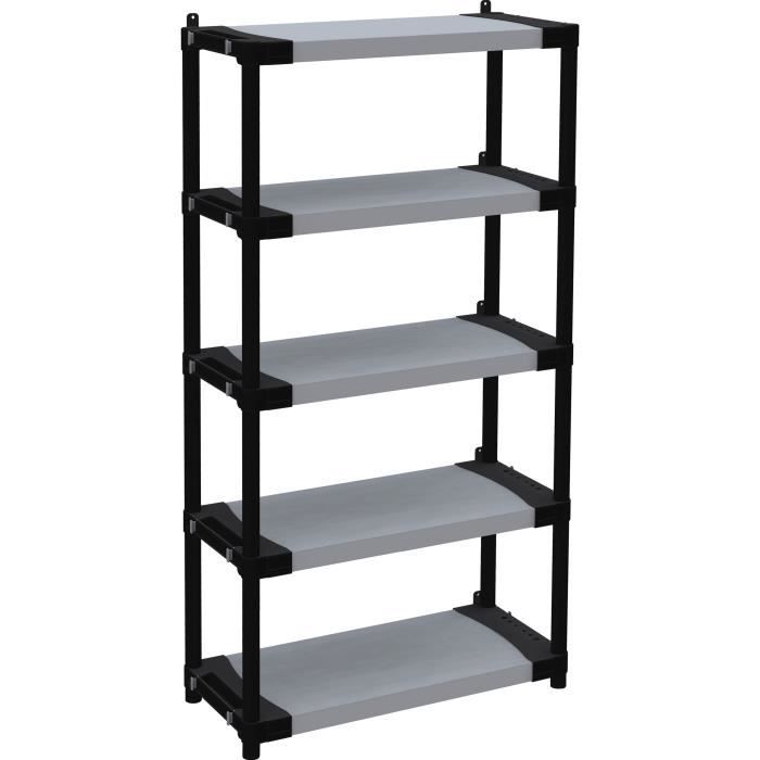 Plastic shelf - TOOD - 5 shelves - Load 80 kg - 80x40x171 cm - Black/grey