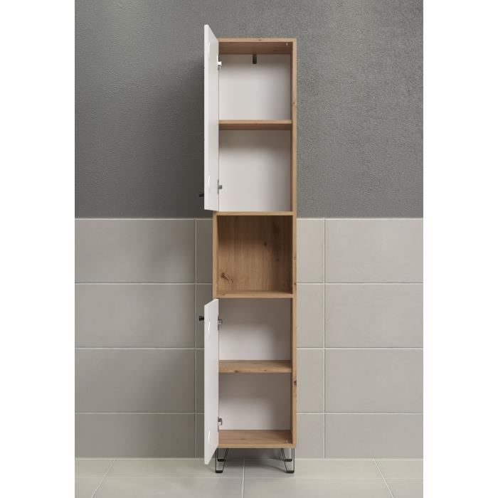Bathroom column - White and oak decor - 2 doors - 1 niche - L36 x H191 x D29cm - TOUCH