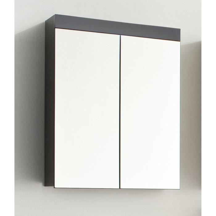 Bathroom Mirror Cabinet - AMANDA - 2 mirror doors - Grey - 60x17x77cm