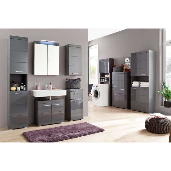 Bathroom wall unit - AMANDA - 1 door - Glossy grey - 37 x 77 x 23 cm