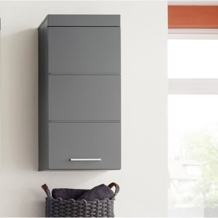 Bathroom wall unit - AMANDA - 1 door - Glossy grey - 37 x 77 x 23 cm