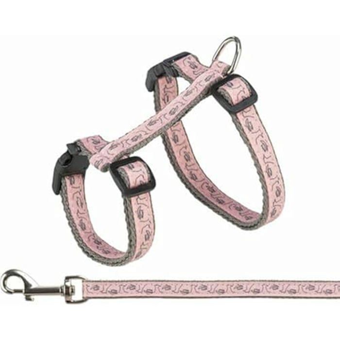Harness with leash - TRIXIE - 2745 cm / 13 mm - 1.20 m - Grey / Pink