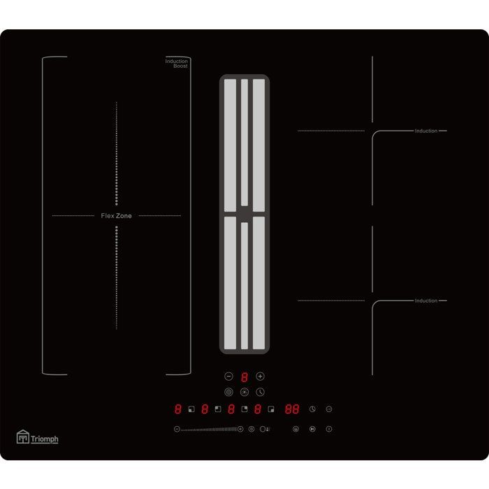 Plaque induction avec hotte intégrée - TRIOMPH - TRCPIDA6000B - 4 foyers - 60 cm - 7000 W