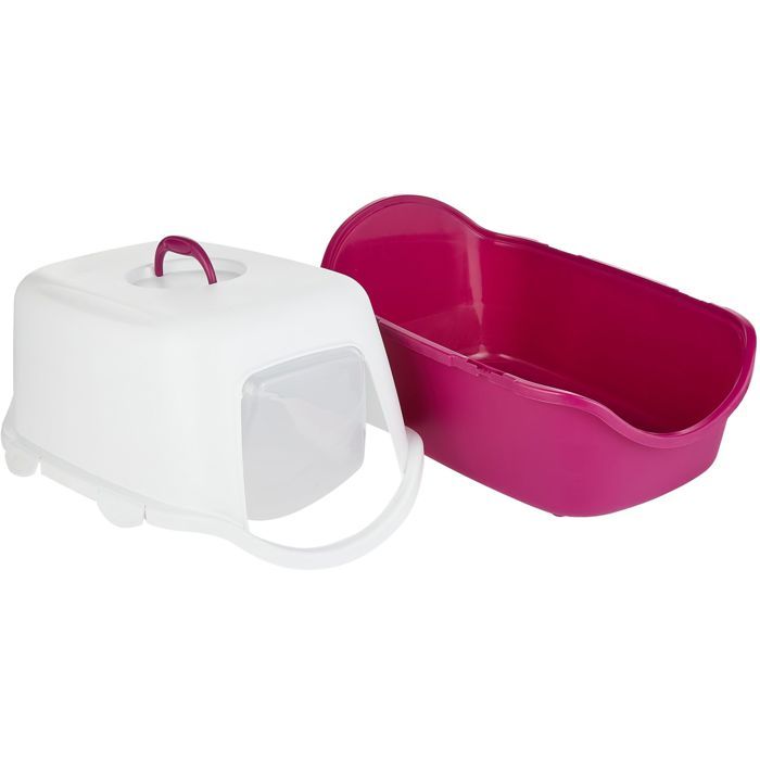 TRIXIE Vico litter box - Lid - 40 × 40 × 56 cm - Berry and white