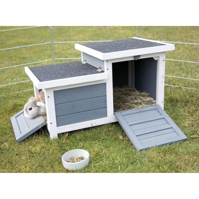 Trixie Clapier Habitat Natura - 70 x 43 x 45 cm - with two entries - white and gray - for rabbit