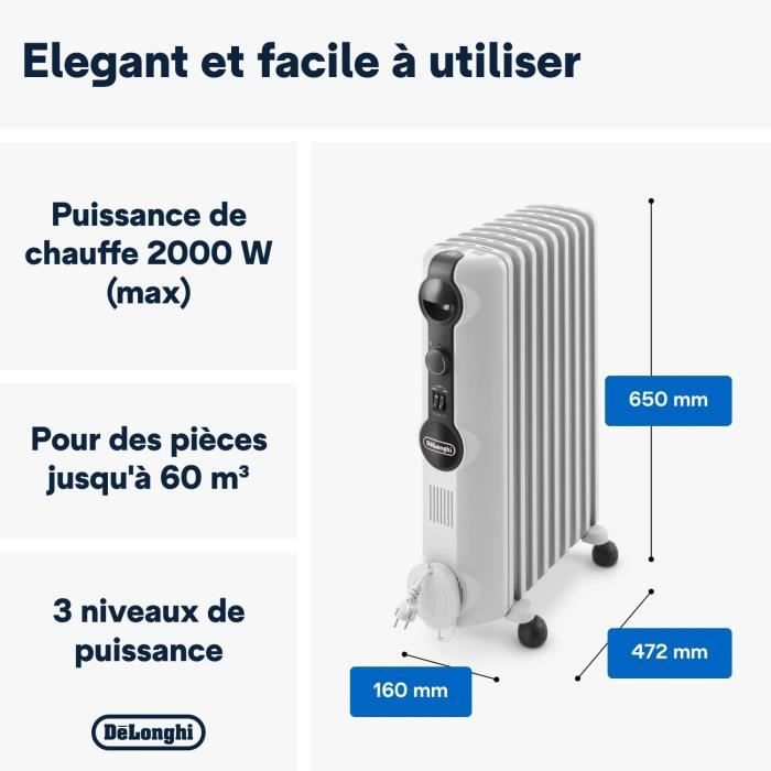 DELONGHI TRRS0920 2000 watts Oil bath radiator - 3 power levels - Comfortemp - Real Energy (+ 35% convection)