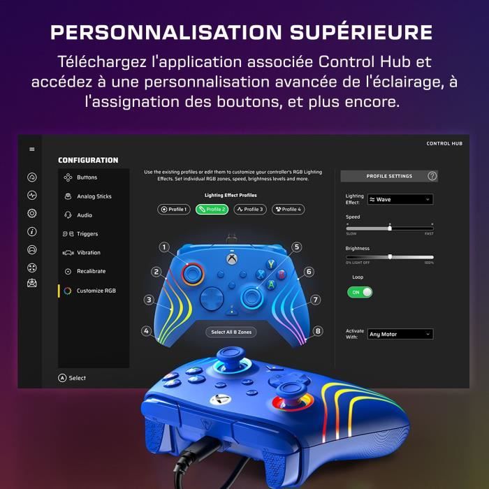Gamepad - Xbox Series X|S, Xbox One and PC - Afterglow Wave - RGB - Wired - Blue - TURTLE BEACH