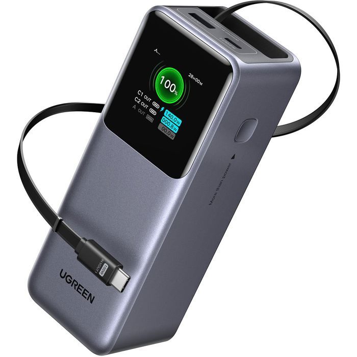 Batterie externe - UGREEN - 165W - USB-A et USB-C - Rétractable - Noir