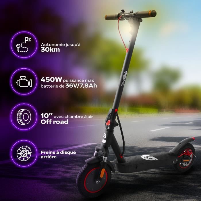 Foldable electric scooter - URBANGLIDE - 100 MAX - 350W - 10 wheels - Adult - Black
