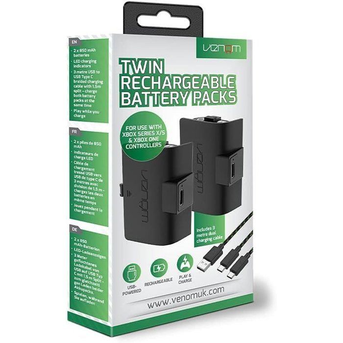 Venom Pack of Two Rechargeable Batteries for Xbox Series X Controller - S - Black