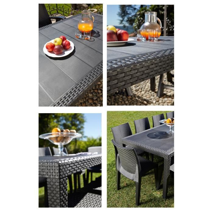 Queen outdoor dining table with rattan effect - Anthracite - 220 x 90 x 72 cm