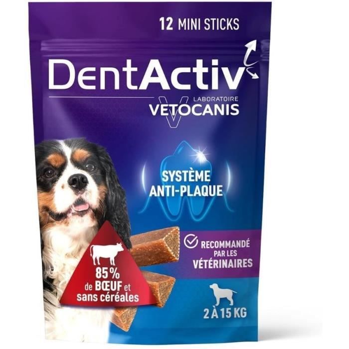 DentActiv - 12 Sticks - VETOCANIS - 12 Mini Beef Oral Hygiene Sticks for Dogs 2-15kg