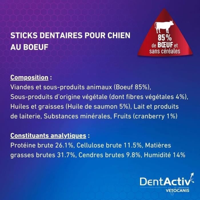 DentActiv - 12 Sticks - VETOCANIS - 12 Mini Beef Oral Hygiene Sticks for Dogs 2-15kg
