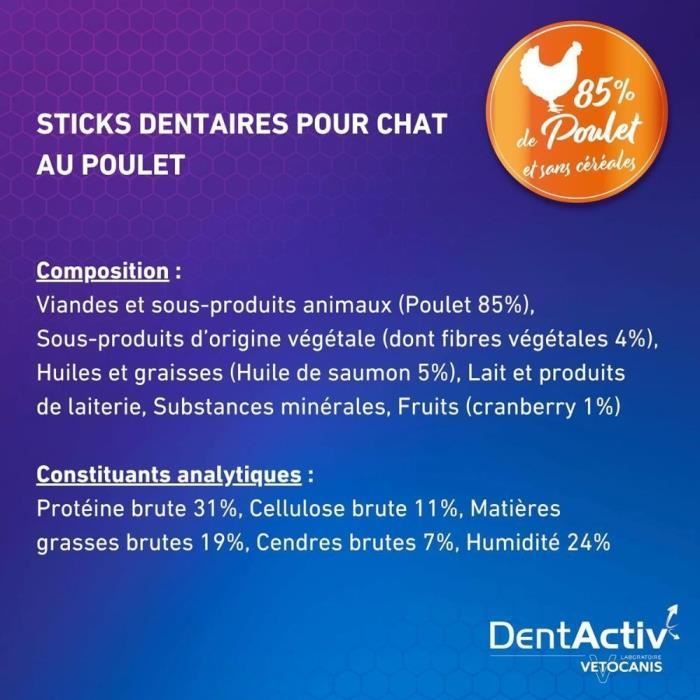 DentActiv - 10 Sticks - VETOCANIS - Chicken Oral Hygiene for Cats