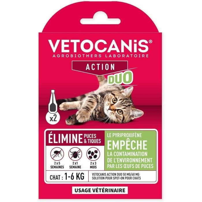 VETOCANIS Anti-flea and anti-tick pipettes Duo - 2 pipettes for 5 weeks of protection - For cat