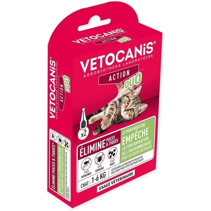 VETOCANIS Anti-flea and anti-tick pipettes Duo - 2 pipettes for 5 weeks of protection - For cat