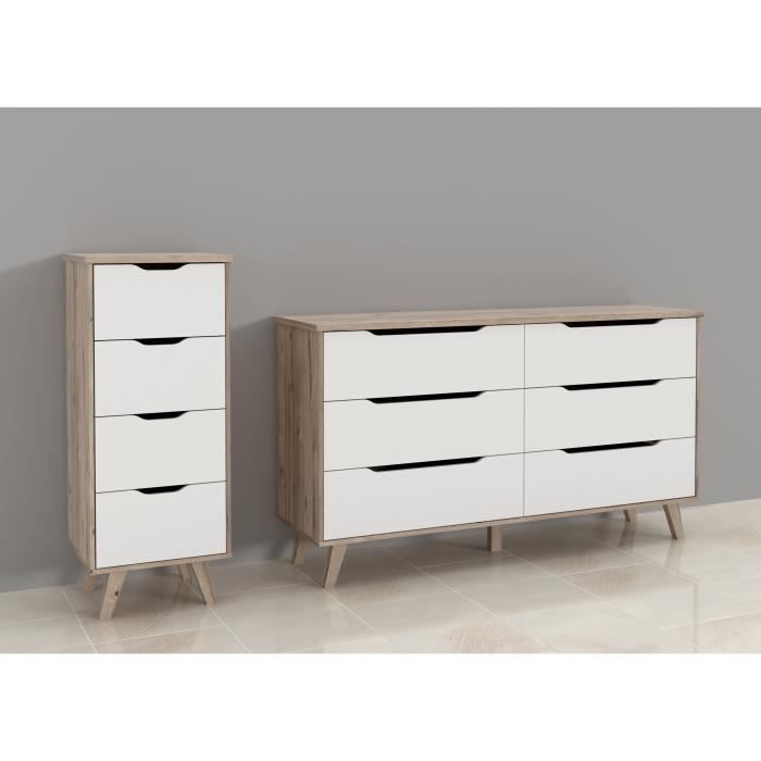 Clumard 4 drawers - in particle panels - Chene and white decor - Contemporary - L 45 x D 42 x H 108 cm