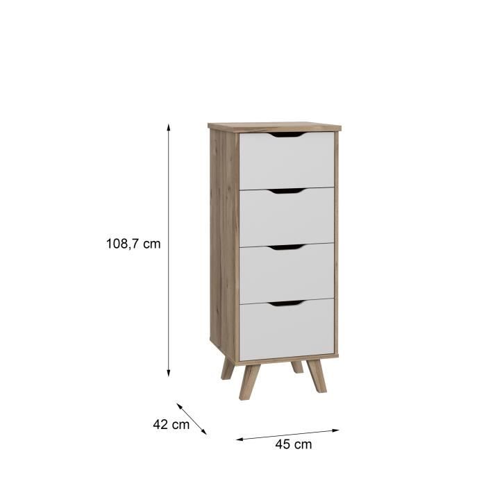 Clumard 4 drawers - in particle panels - Chene and white decor - Contemporary - L 45 x D 42 x H 108 cm