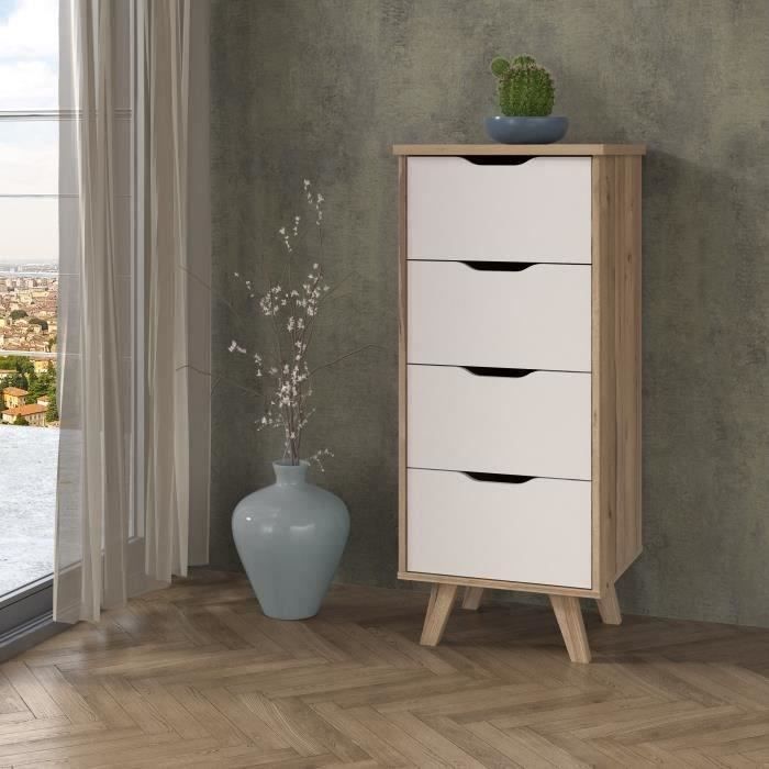 Clumard 4 drawers - in particle panels - Chene and white decor - Contemporary - L 45 x D 42 x H 108 cm
