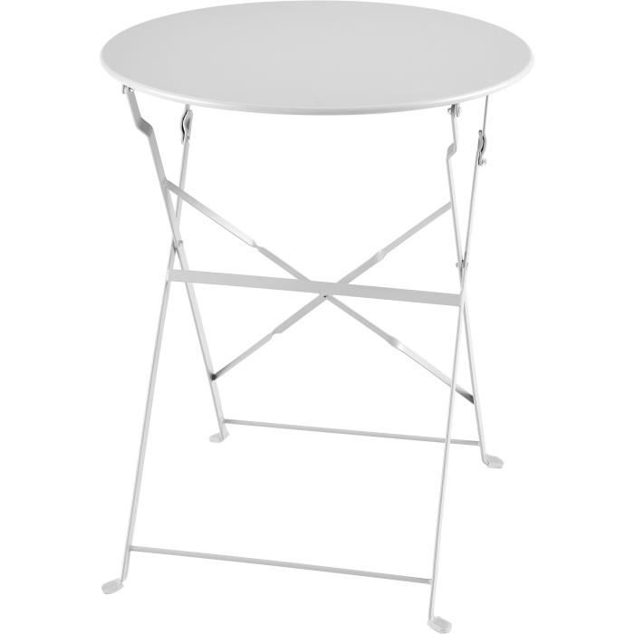 Bistro set - Garden meal set - Folding table Diam. 60 cm + 2 chairs - Heat steel - Gray