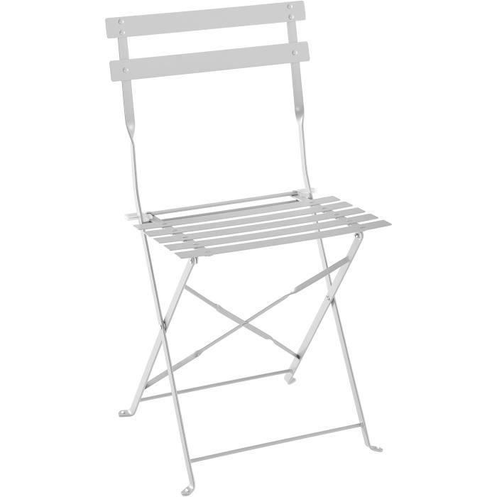 Bistro set - Garden meal set - Folding table Diam. 60 cm + 2 chairs - Heat steel - Gray