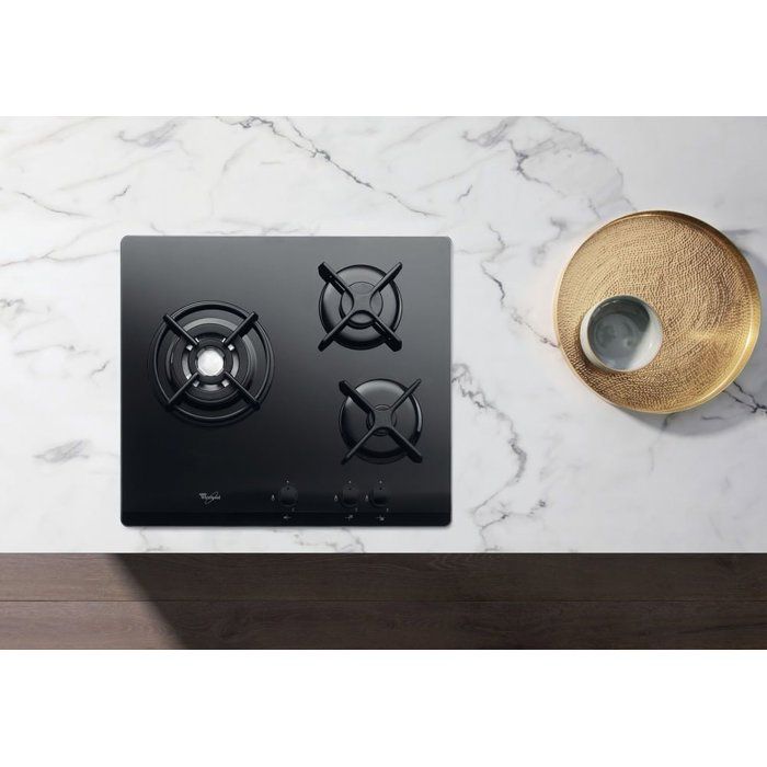 WHIRLPOOL AKT404NB Gas Cooktop - 3 burners - 6350W - L59 x D51cm - Tempered glass coating - Black