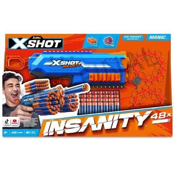 Dart Launcher - ZURU - X-SHOT Manic - 47-dart capacity - 30 m range - Compact and powerful