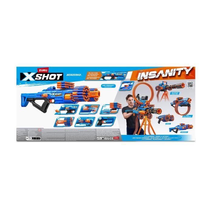 Rapid Fire Blaster - ZURU - XSHOT Insanity Berzerko - Rotating Barrel Blaster with 8 Darts and Rapid Fire up to 27 Meters