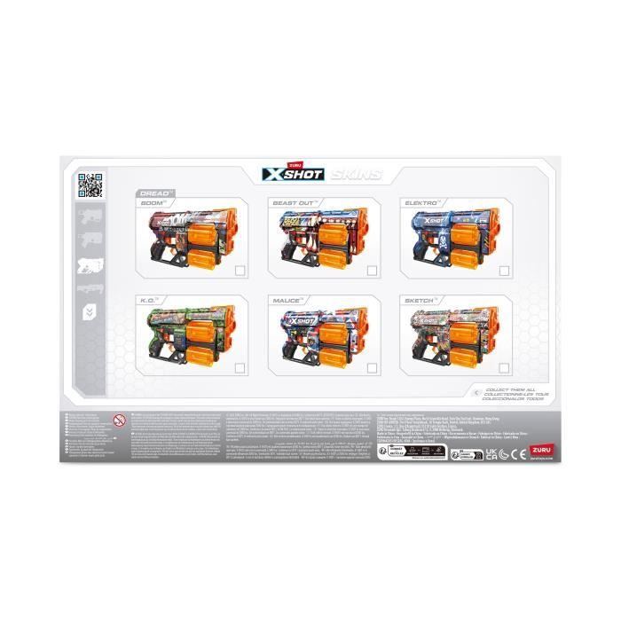 Dart Launcher - ZURU - X-SHOT Dread - Dual Rotating Barrel - 7 Designs - 27m Range