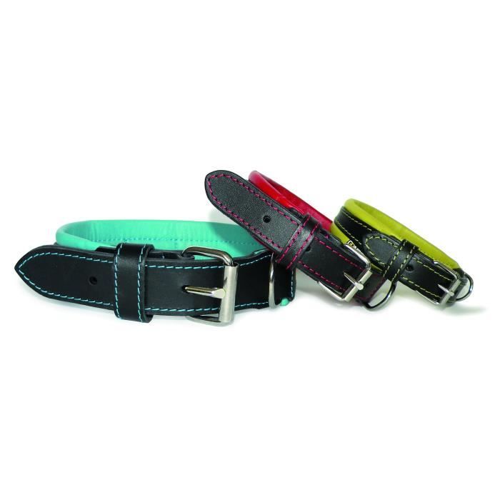 YAGO Soft and Adjustable Black and Red Leather Collar for medium dogs, size M 34-43 cm