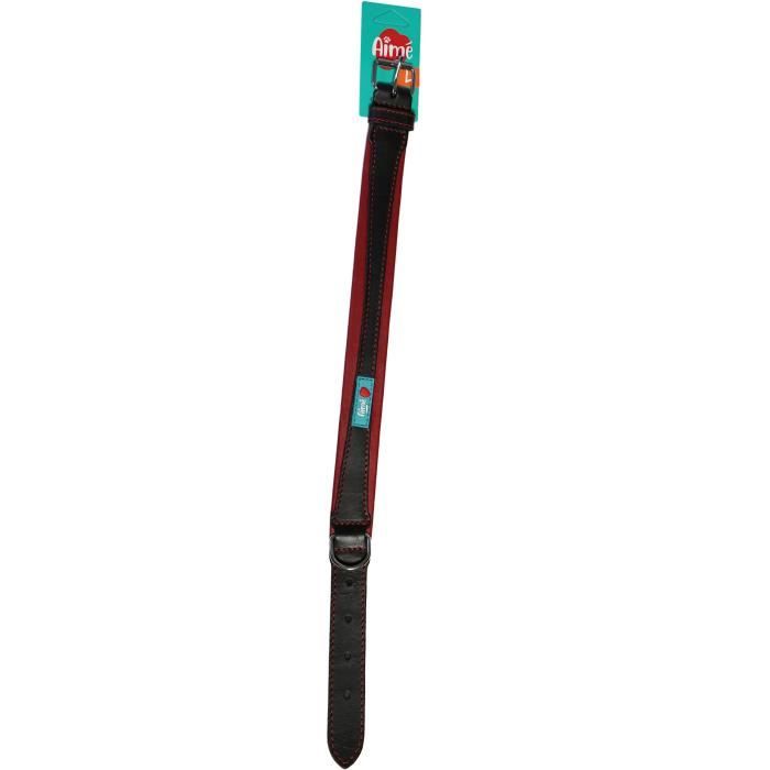 YAGO Black and Red Leather Collar Soft and Adjustable for Large Dog, size L 43-52 cm