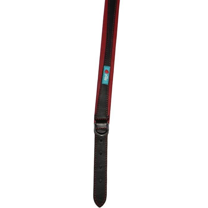 YAGO Black and Red Leather Collar Soft and Adjustable for Large Dog, size L 43-52 cm