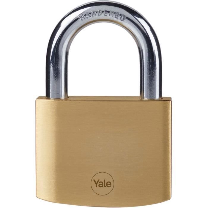 Brass padlock - YALE - Y110B/60/132/1 - 60 mm - Hardened steel shackle - 3 keys - For access hatches, chains, ladders, gates