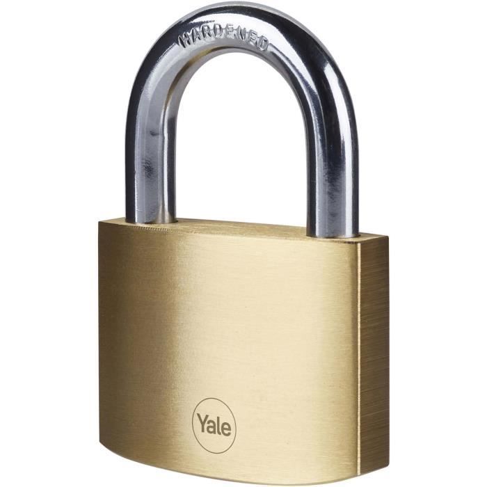 Brass padlock - YALE - Y110B/60/132/1 - 60 mm - Hardened steel shackle - 3 keys - For access hatches, chains, ladders, gates
