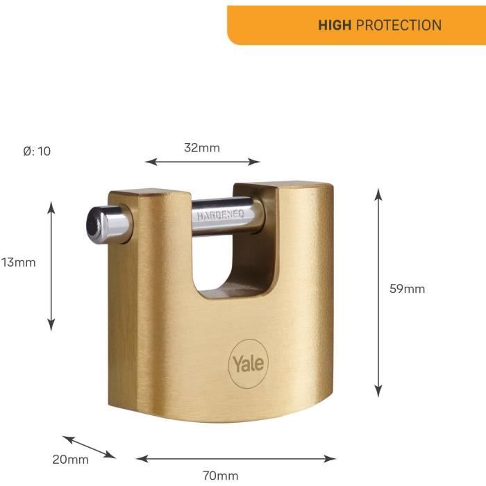 YALE Y114B/70/113/1 brass safety padlock - hardened steel shackle - 3 keys