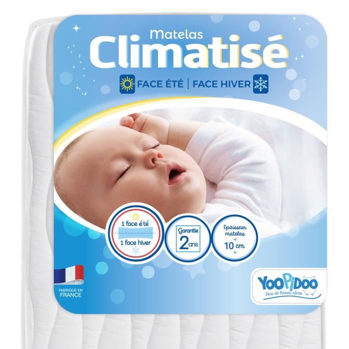 Yoopidoo - Air-conditioned Baby Mattress - 60x120 cm - 1 cool Summer side / 1 padded Winter side - No chemical treatment