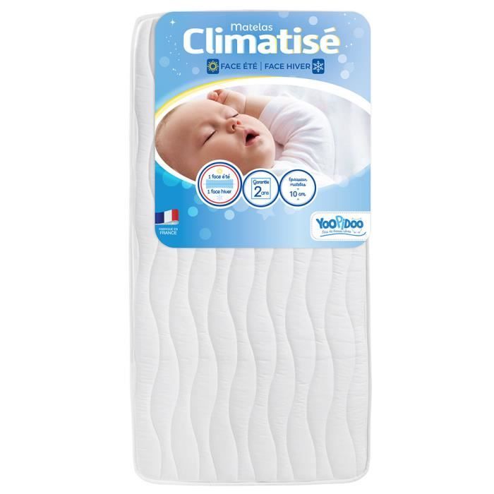 Yoopidoo - Air-conditioned Baby Mattress - 60x120 cm - 1 cool Summer side / 1 padded Winter side - No chemical treatment