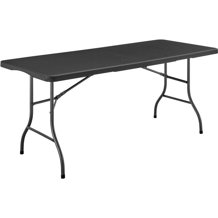 Folding reception table 8 people 180x74 x73.5cm - Steel structure and Polyethylene top - woven resin look - Black