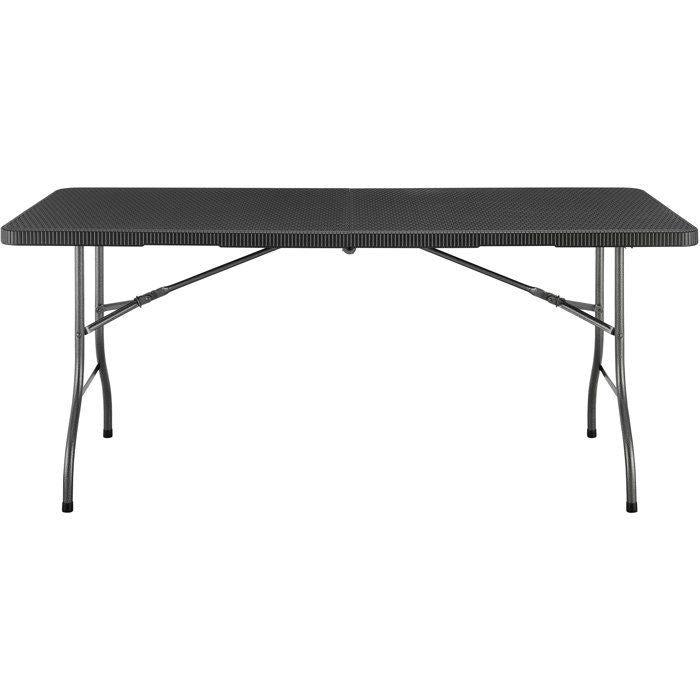 Folding reception table 8 people 180x74 x73.5cm - Steel structure and Polyethylene top - woven resin look - Black