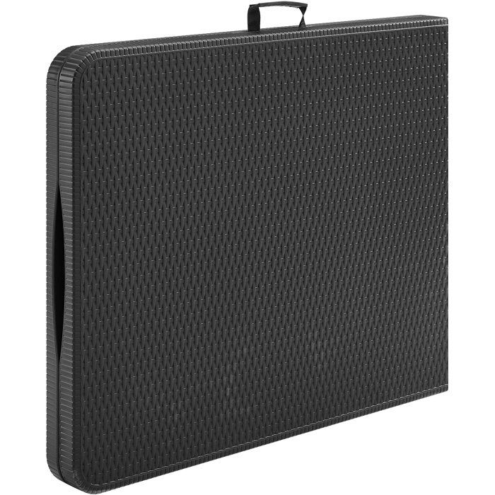 Folding reception table 8 people 180x74 x73.5cm - Steel structure and Polyethylene top - woven resin look - Black
