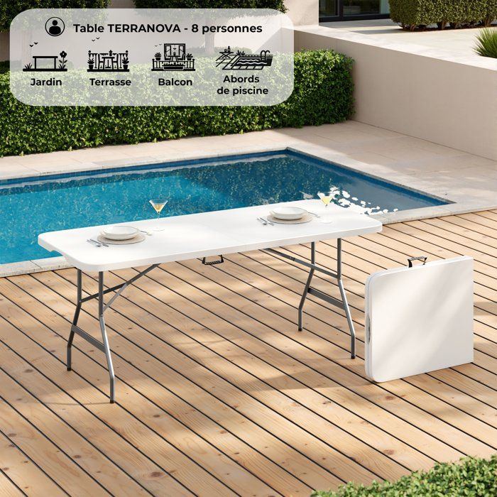 Folding table - 180 cm - 8 people - plastic