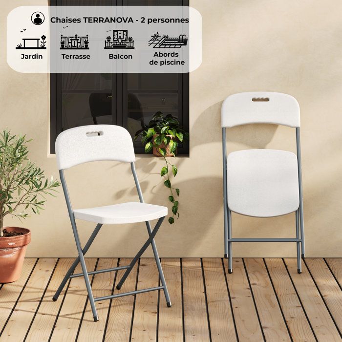 Set of 2 folding chairs - powder coated steel frame - 42 x 42 x 87 cm - Tube steel Ø 19 x 1 mm