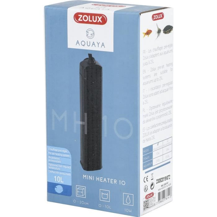 Preset heater - Zolux - 10 W - For aquariums 0 to 10 L - Temperature 25°C - Shock resistant