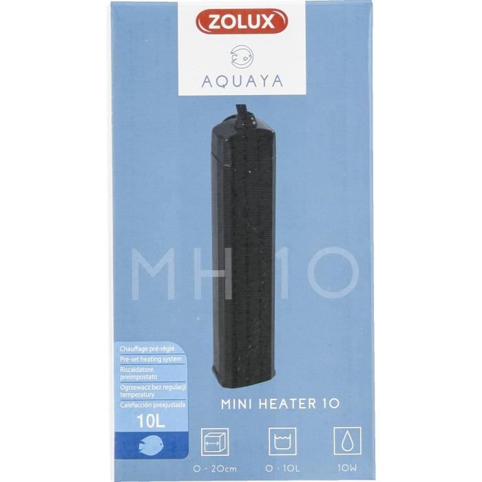 Preset heater - Zolux - 10 W - For aquariums 0 to 10 L - Temperature 25°C - Shock resistant