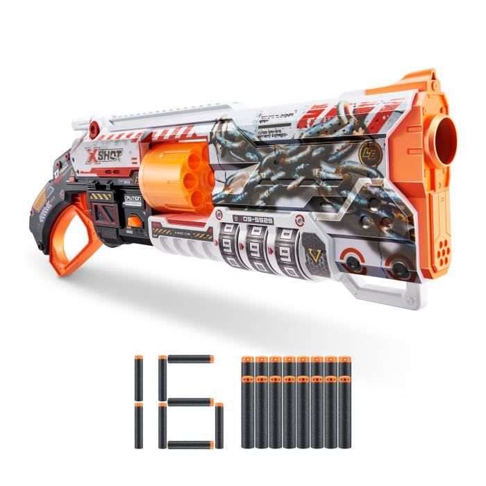 Lockable Blaster - ZURU - XSHOT Skins Lock Gun - Blaster with Locking Combination and 8-Dart Rotating Barrel