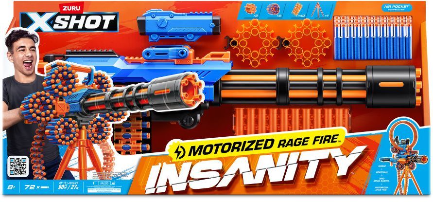 Motorized Blaster - ZURU - X-SHOT Rage Fire - 40 darts - Tripod included - Range 27 m