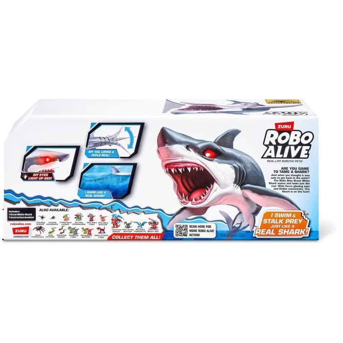 Interactive Toy - ZURU - Shark Attack Robo Alive - Great White Shark with Realistic Movements and Glowing Eyes