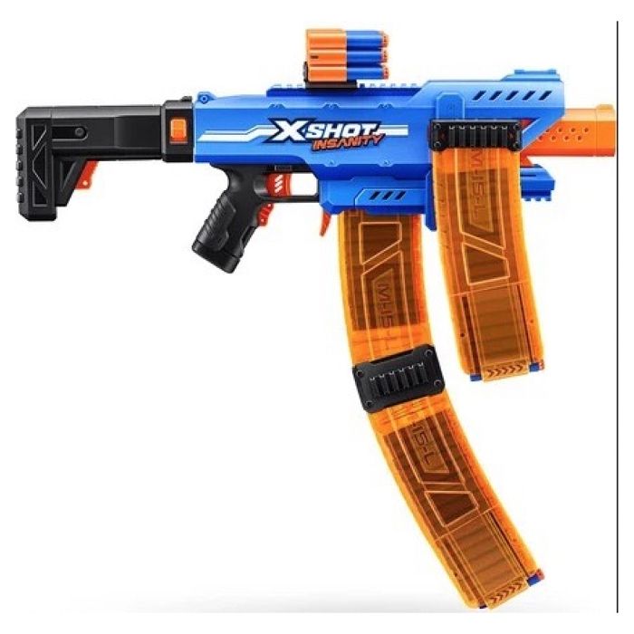 Motorized Blaster - ZURU - X-SHOT Clip Blaster - 4 magazines - Range 27 m - Extensions included