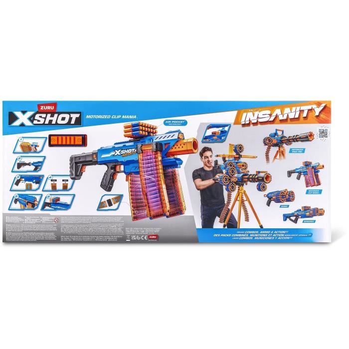 Motorized Blaster - ZURU - X-SHOT Clip Blaster - 4 magazines - Range 27 m - Extensions included