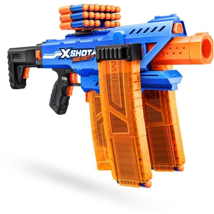 Motorized Blaster - ZURU - X-SHOT Clip Blaster - 4 magazines - Range 27 m - Extensions included